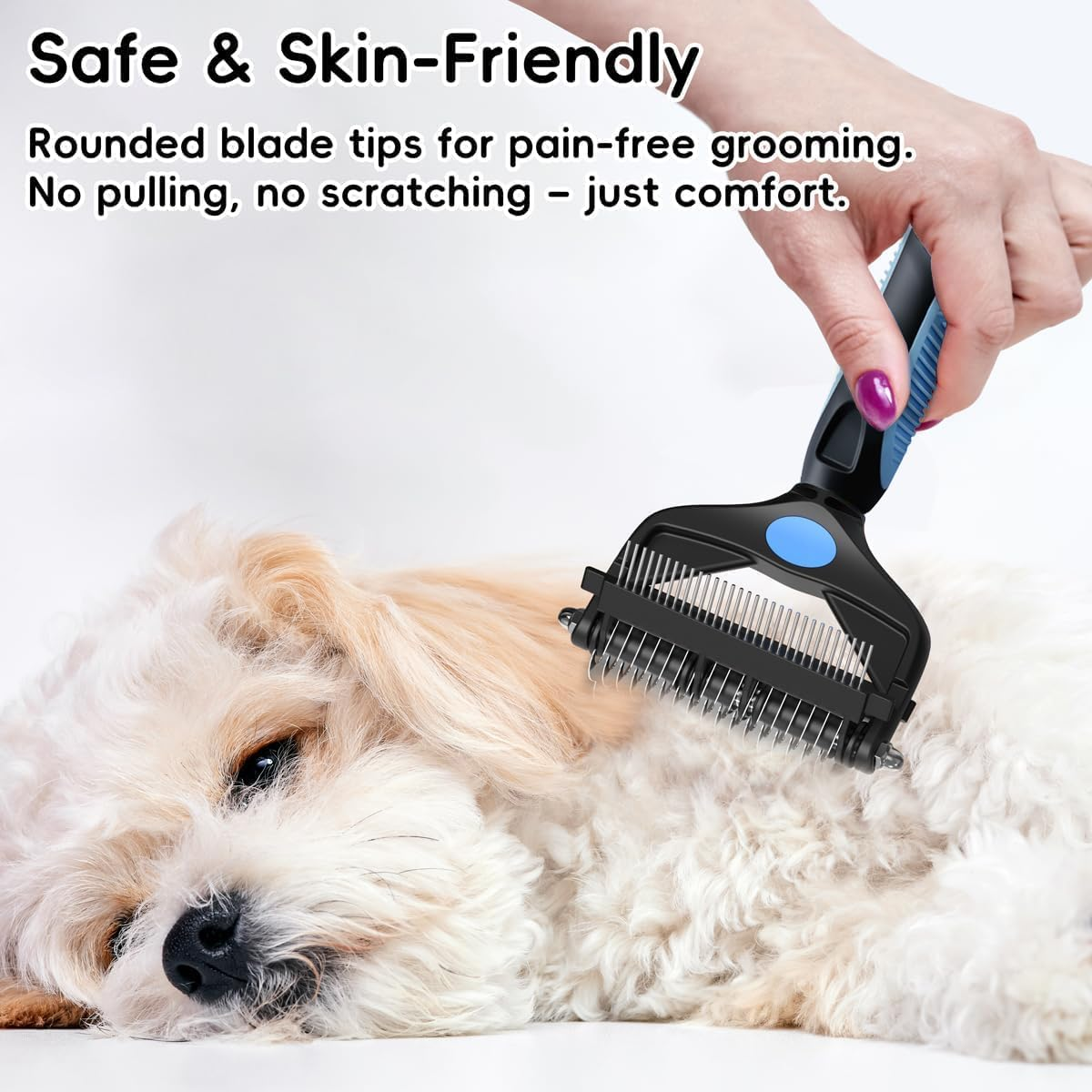 Dog Grooming Brush,3-In-1 Pet Deshedding Tool&ndash;Grooming Brush for Dogs & Cats with Undercoat Rake & Dematting Comb (Blue)