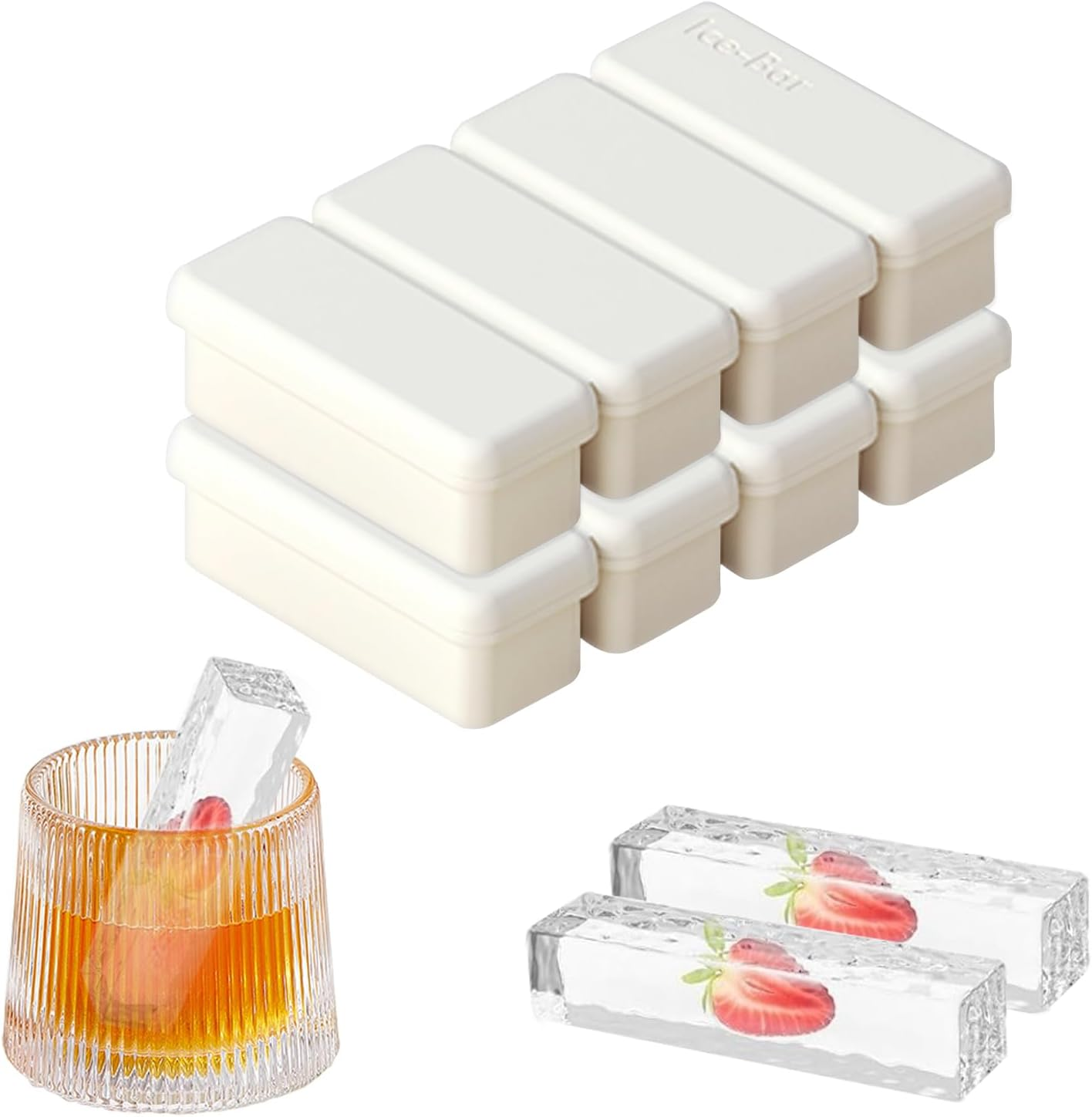 YARRAMATE 2 Pack Silicone Ice Cube Tray with Lid for Freezer, Premium Stackable Large Ice Cube Molds for Whiskey, Cocktails, Rectangle Silicone Molds for Soup, Butter, Baking,Easy Release(Orange)