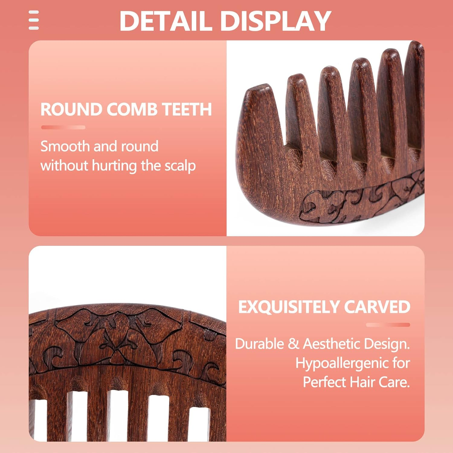 Anlayliay Wood Comb Wooden Hair Comb Natural Comb-Anti Static Massage through the Comb (Flower-Wide Tooth) image number 1