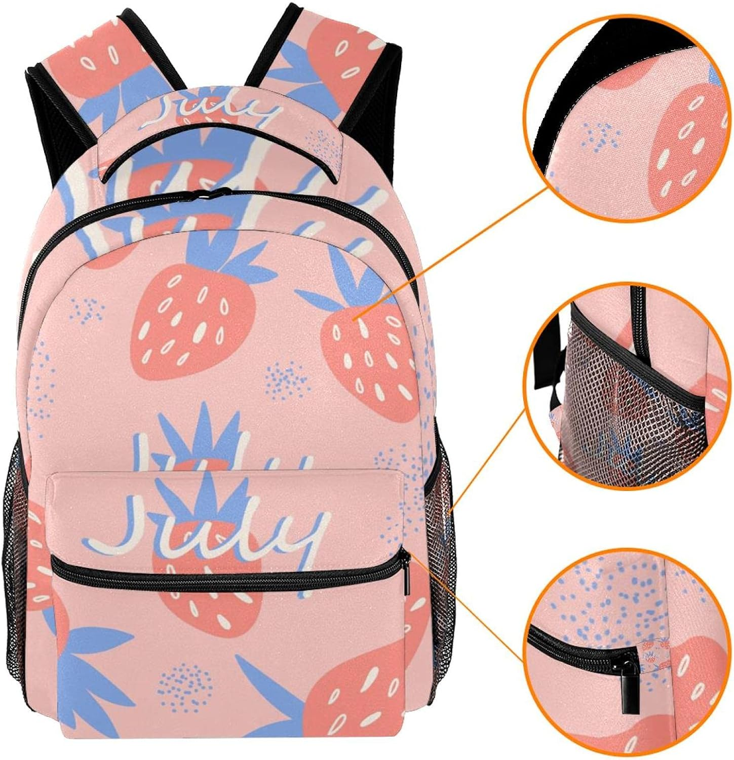 July Strawberry Backpack Students Shoulder Bags Travel Bag College School Tote Backpacks