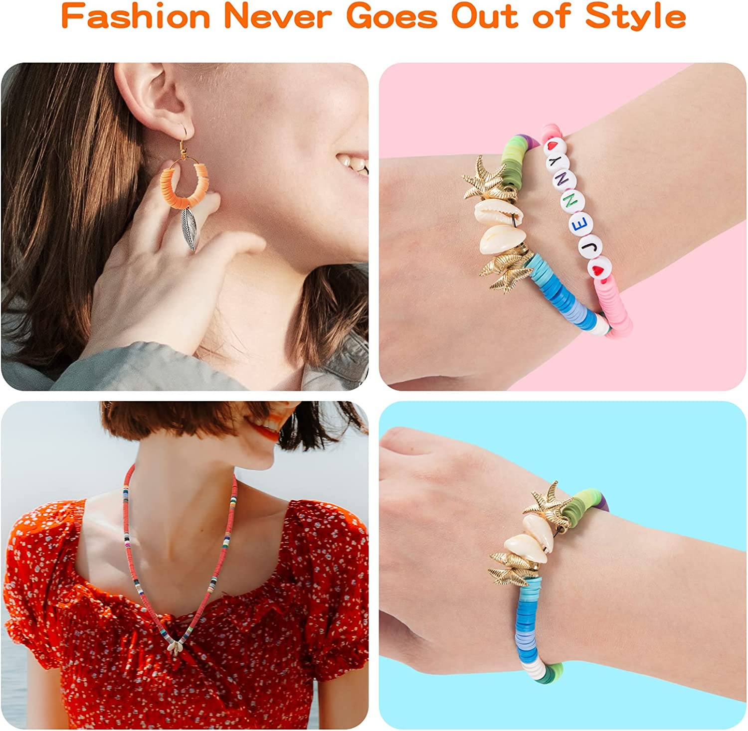 Maxzola Inc. 12870 Pcs Clay Beads for Bracelet Necklace Jewelry Making Kit, Polymer Flat round Beads with Elastic Strings Pendant Charms Set