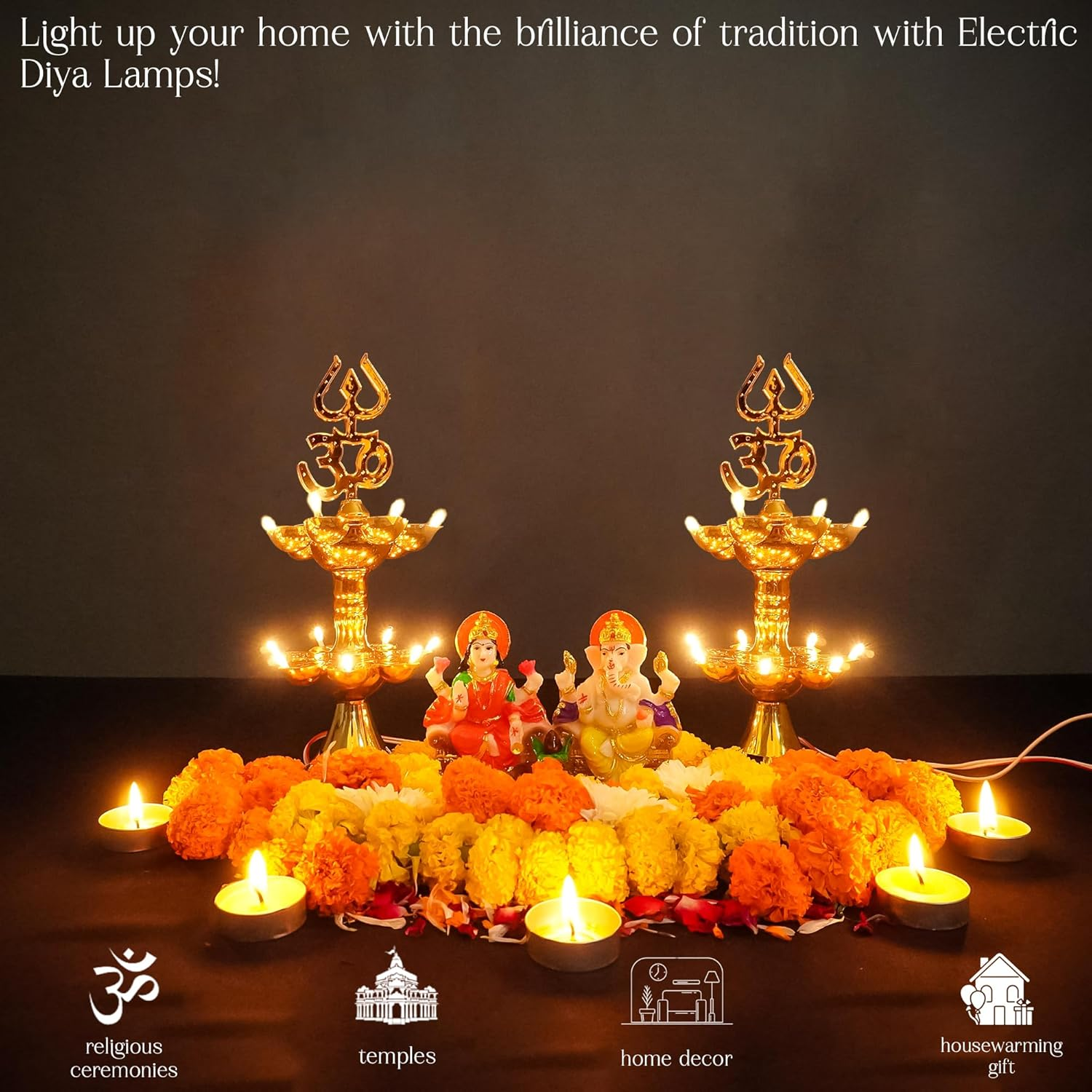 Electric LED Pooja Lamp, Golden Spark Light for Home Temple Decor, Mandir Festival Lighting, Diwali Decoration Piece (Layer 2, 2) image number 6