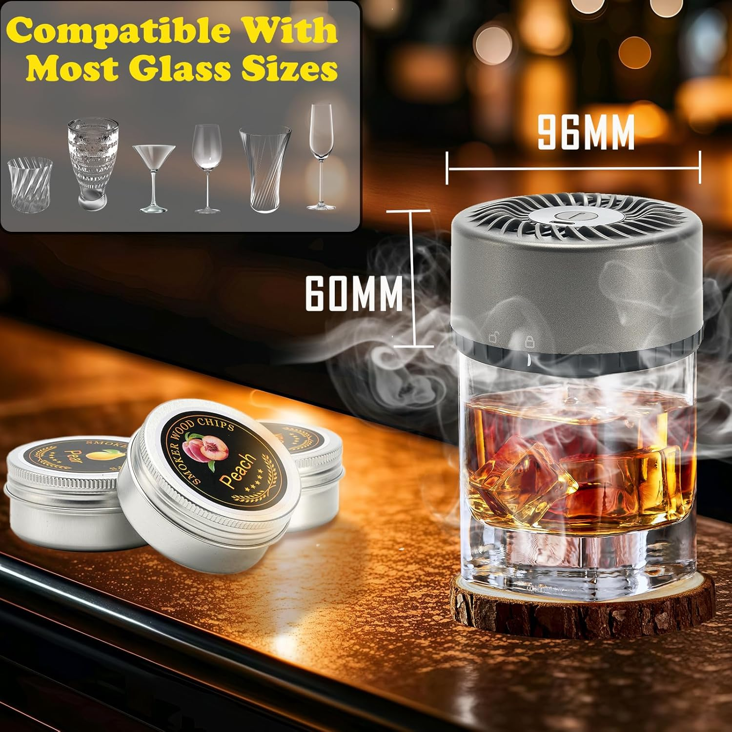 Electric Whiskey Smoker Kit with 4 Light Modes, Rechargeable Cocktail Smoker, 6 Wood Chips, No Butane Required, Christmas/Birthday Gifts for Men, Dad, Husband image number 3