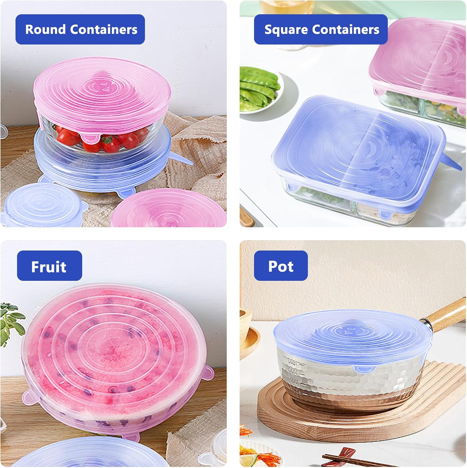 Daily Treasures Reusable Silicone Lids Food Covers Set-12Pcs Silicone Covers for Bowls and Fruit,3Pcs for Cans and 3Pcs Silicone Cup Lids -Food Grade Stretch Lids,Safe in Dishwasher and Fefrigerator image number 1