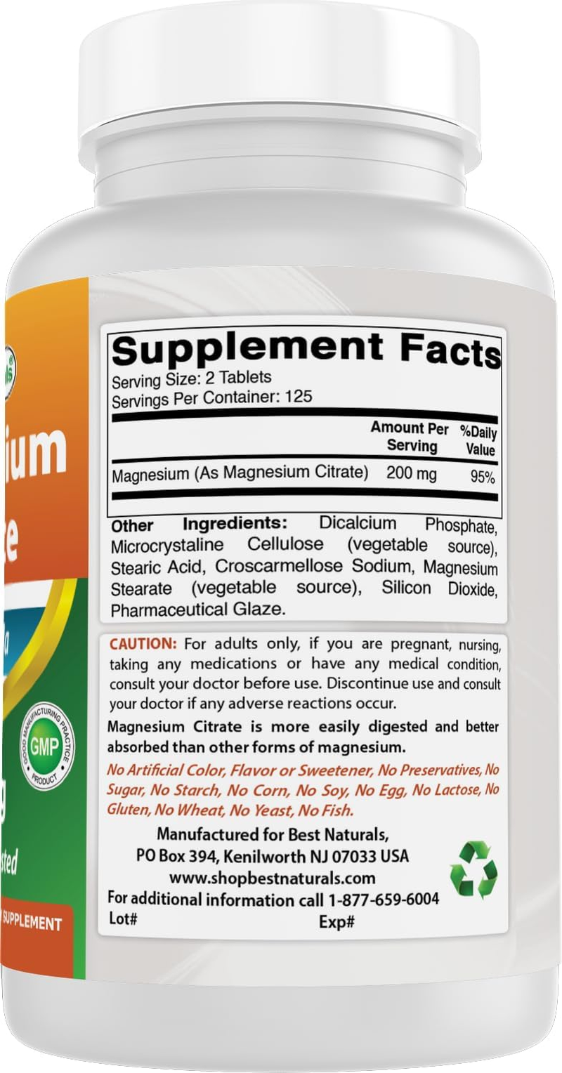 Best Naturals Magnesium Citrate 400Mg 250 Tablets (400 Mg of Elemental Magnesium per 2 Tablets) image number 2
