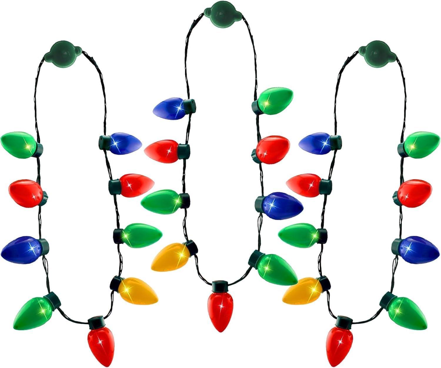 Christmas Light up Necklace Bulbs, Led Glow in the Dark Necklace Xmas Party Accessories Supplies for Kids Adults, Holiday Red Blue Green Flashing Necklace for Celebration Firework Party Memoria Christmas 3 PACK image number 6