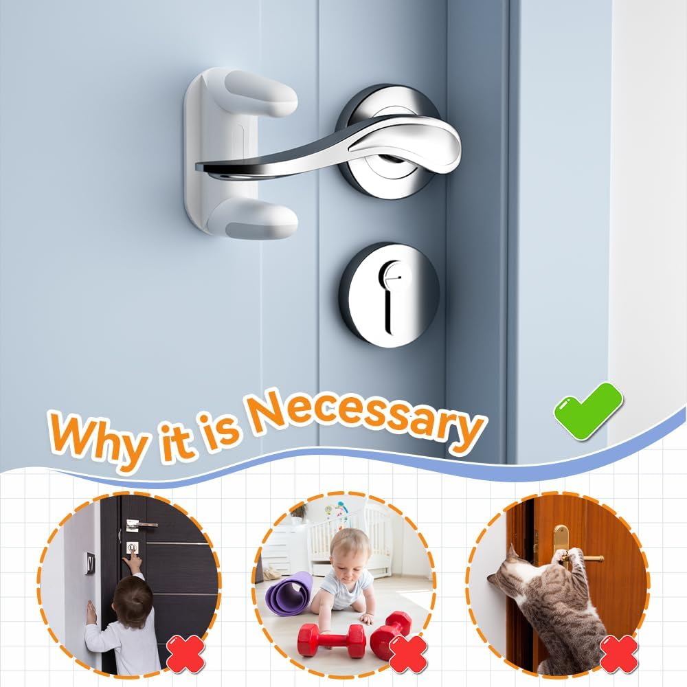 SAFELON 2 PCS Baby Safety Door Lever Locks, Door Handle Locks for Childproof & Petproof, Invisible Switch to Prevent Children from Opening the Door, No Screws or Drill (White) image number 4