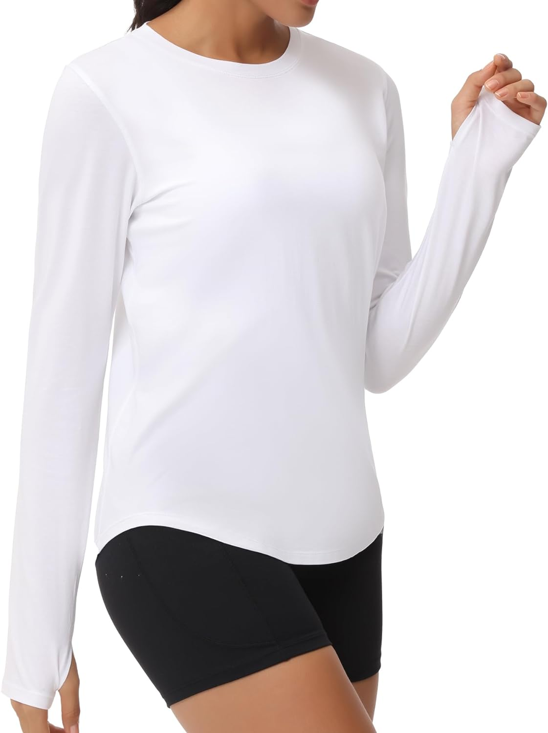 THE GYM PEOPLE Women'S Long Sleeve Workout Shirts Athletic Crewneck Hiking Tops with Thumb Hole image number 6