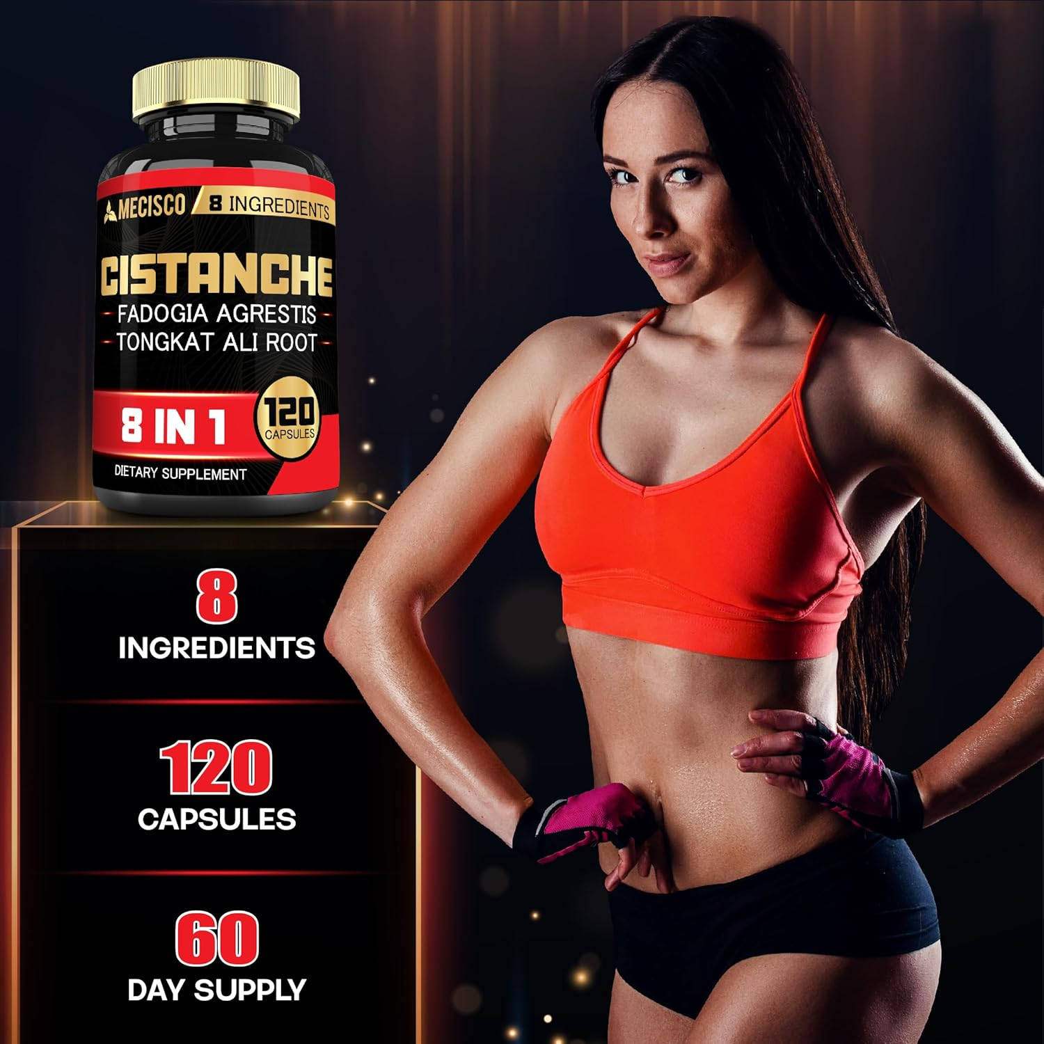 8In1 Cistanche Tubulosa Supplement Added Fadogia Agrestis, Tongkat Ali, Tribulus, Horny Goat Weed, Mucuna Pruriens, Fenugreek, Coleus Forskohlii - 120 Capsules image number 2