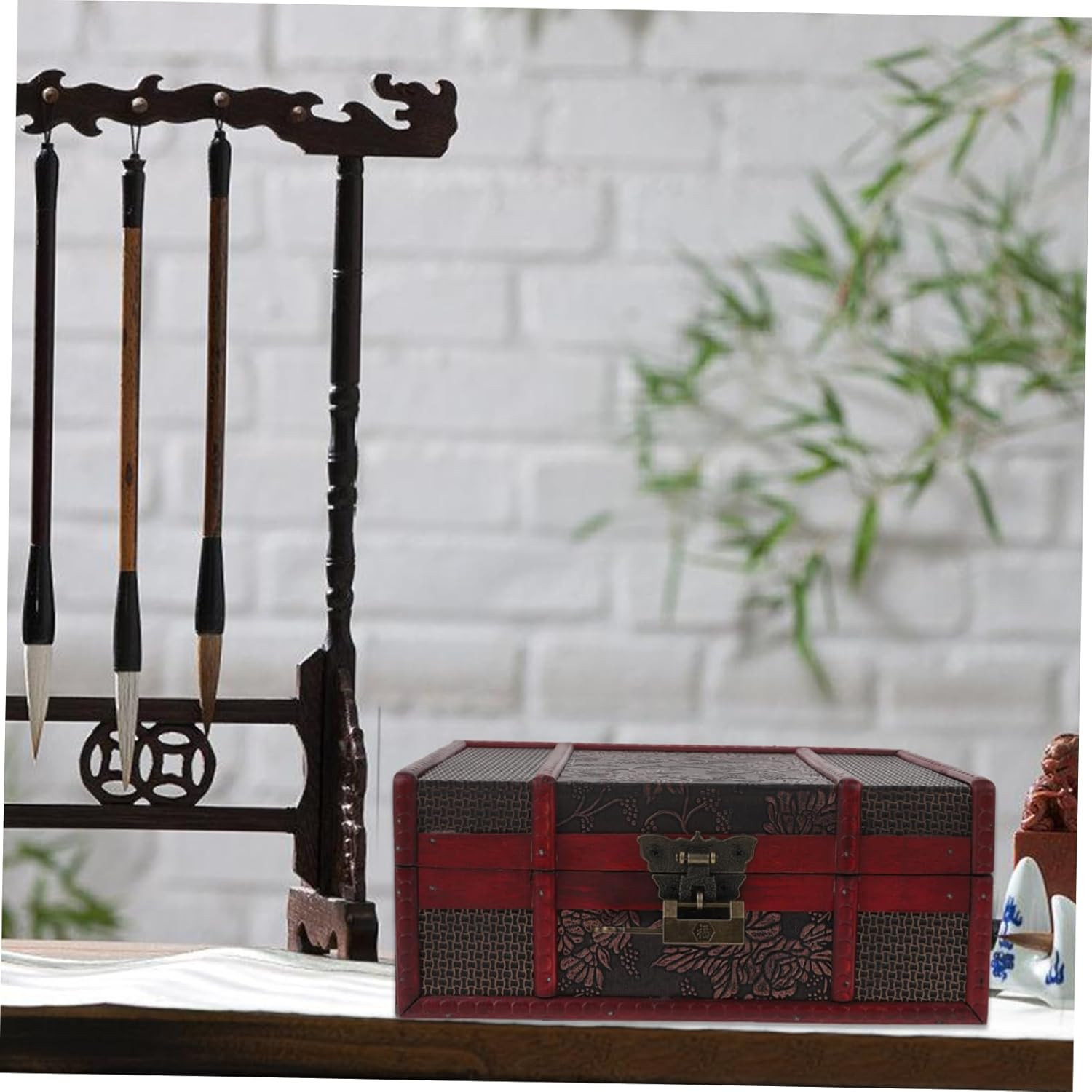 Wooden Bible Storage Box Lock Small Rectangular Wood Case Decorative Book Trinket Holder for Document and Organization Desktop Supply image number 5