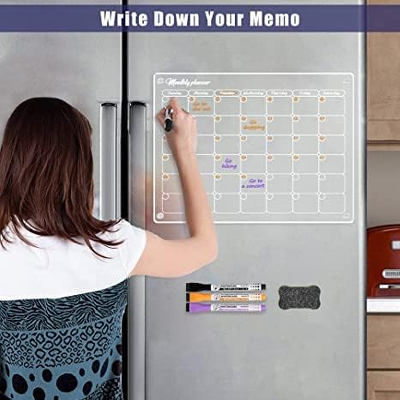 2025 Acrylic Magnetic Dry Erase Board Calendar for Fridge, 16&rdquo;X12" Clear Acrylic Dry Erase Board for Refrigerator, Reusable Magnetic Monthly Planner image number 2