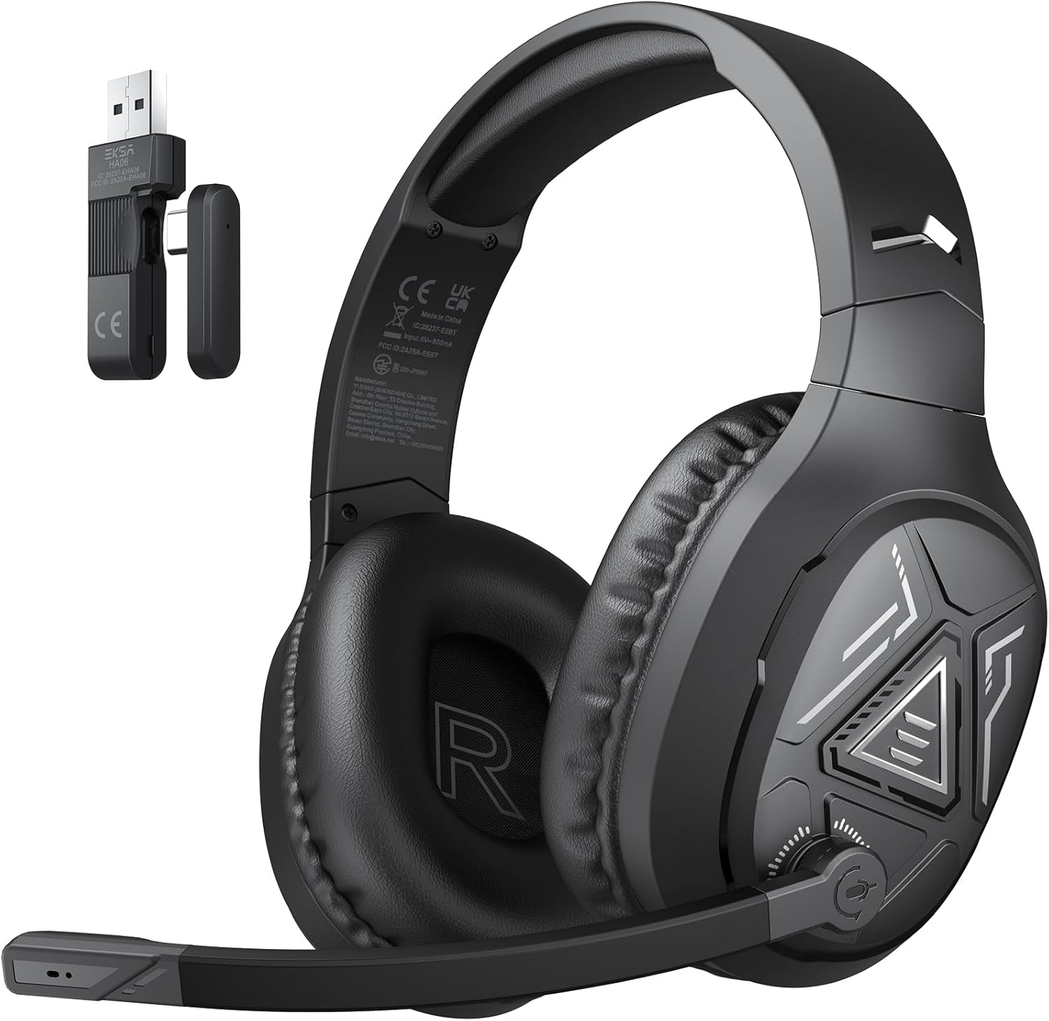 EKSA 2.4Ghz Wireless Gaming Headset with Noise Canceling Microphone for PS5, PC, PS4 Bluetooth Gaming Headphones with USB & Type-C Connector, 52Hrs Battery PC Headset for Switch, Laptop, Mobile, Mac