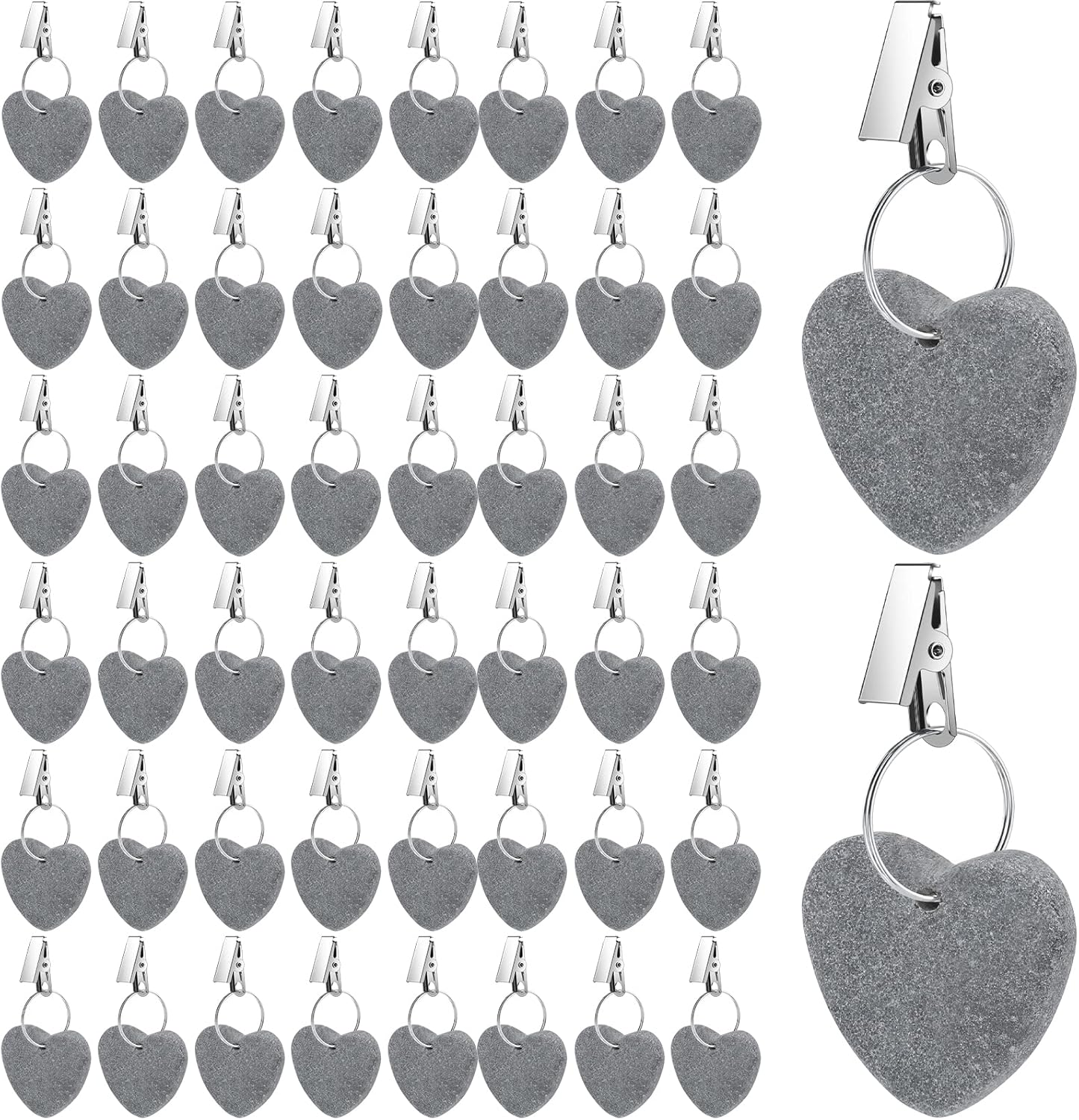 48 Pieces Tablecloth Weights Hangers Heart Stone Table Cloth Weights Tablecloth Clips for Outdoor Tables Heavy Curtain Weights Table Cover Clips with Stainless Steel Clips for Picnic (Light Gray)
