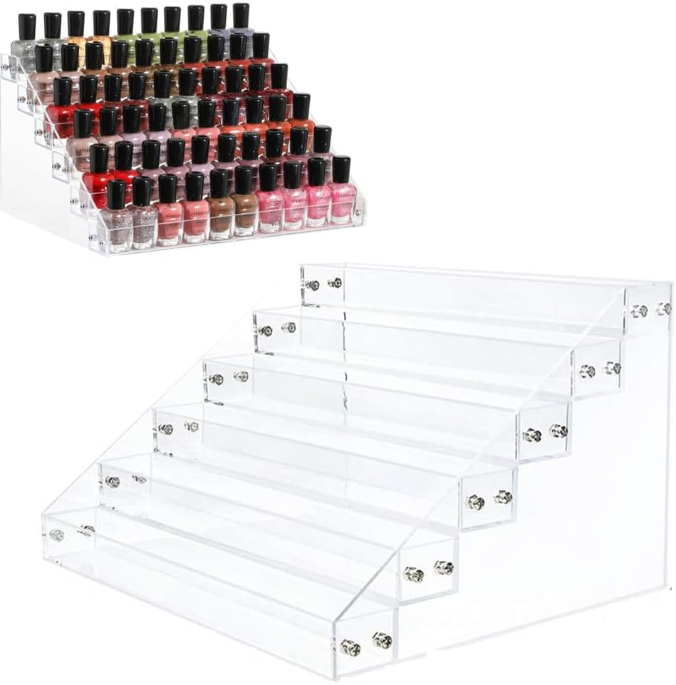 6-Layer Acrylic Nail Polish Organizer Rack,Nail Polish Organizer,Can Store Eye Shadow Tray, Cosmetics, Sunglasses Display Rack, Nail Polish Display Rack,Clear