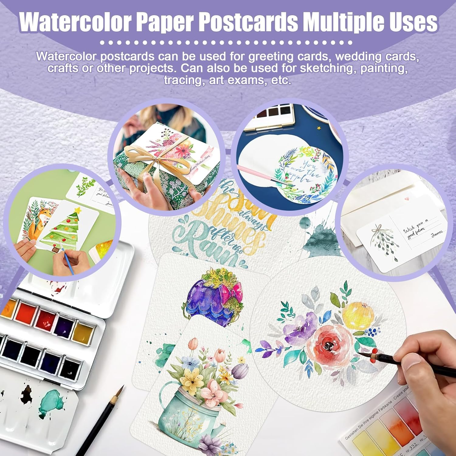 Watercolor Paper, 100 Pcs Watercolor Paper Pad, Watercolor Paper Bulk for Students, Adults, Artists, Sketch Painting (Square + Round) image number 2
