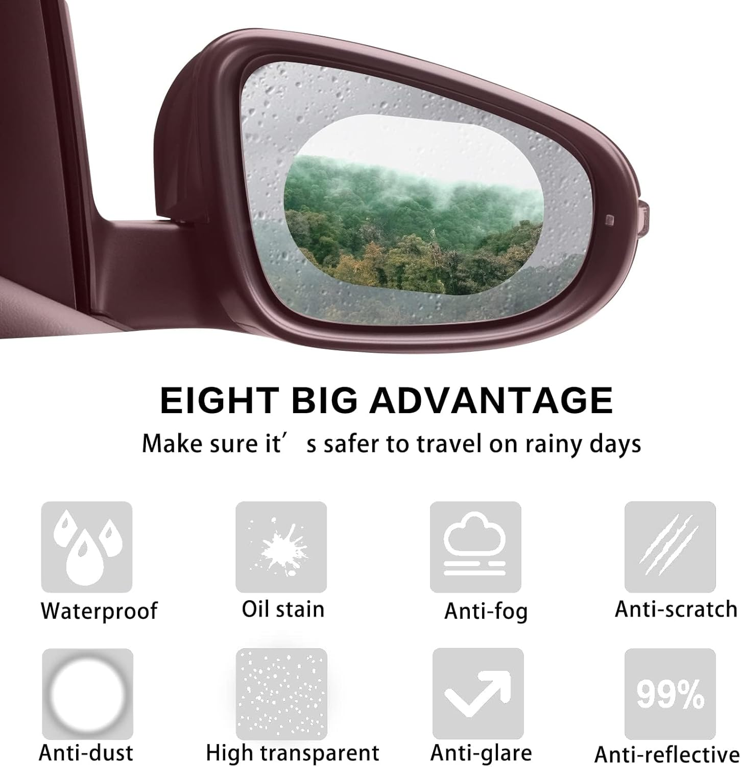 12 Pack Car Rearview Mirror & Side Window Rainproof Film - Anti-Fog/Anti-Glare/Waterproof Mirror Protective Film for Cars, Trucks, SUV, Bus image number 6