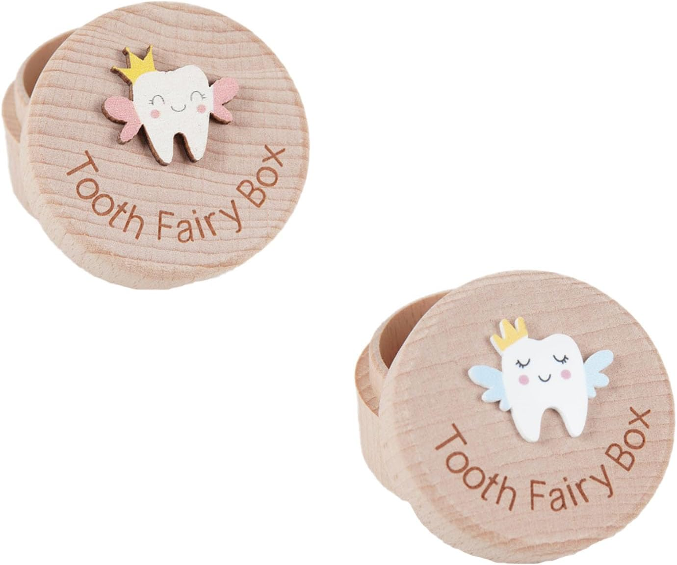 2PCS Tooth Fairy Box for Lost Teeth, 3D Carved Wooden Tooth Holder & Keepsake Box, Cute Tooth Storage Box for Boys and Girls, First Tooth Memory Box image number 3