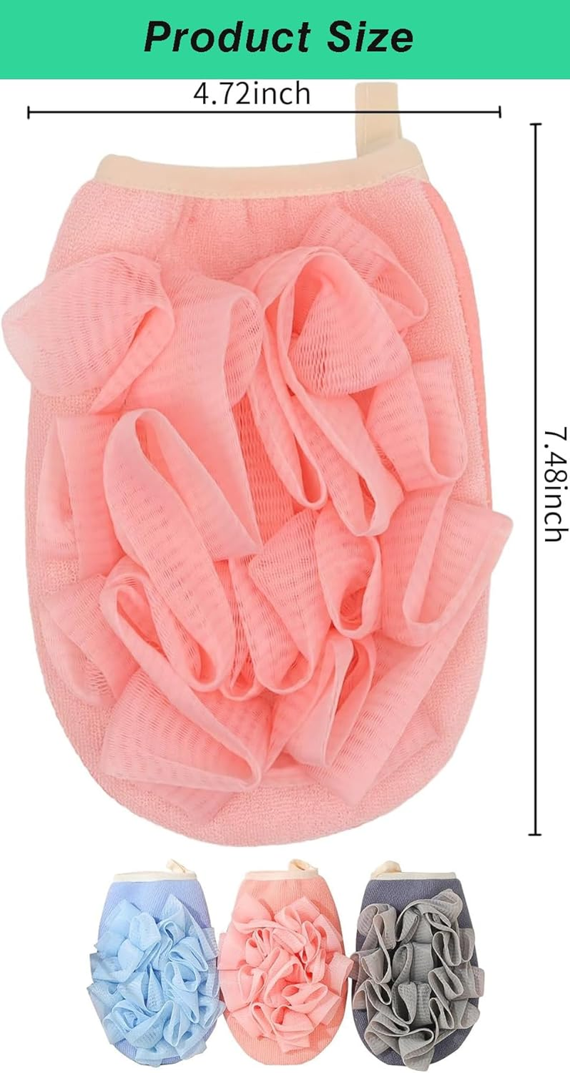 Exfoliating Glove Bath Loofah Body Sponge Brushes Loofah Bath Shower Glove with Flower Bath Ball Bath Shower Loofah Sponge for Women and Men 3 Pack image number 2