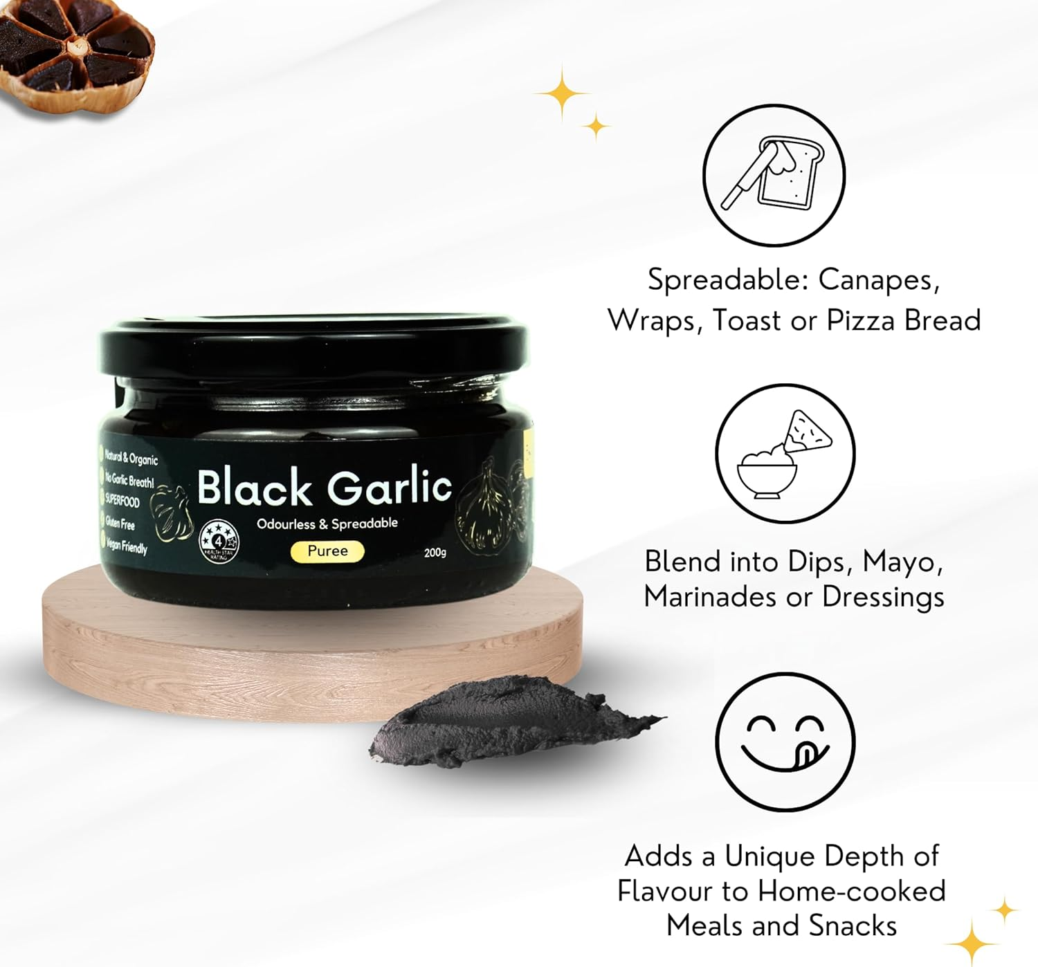 Empathy Herbal Premium Organic Black Garlic Puree - Spreadable & Odorless Aged Garlic (200G) image number 4