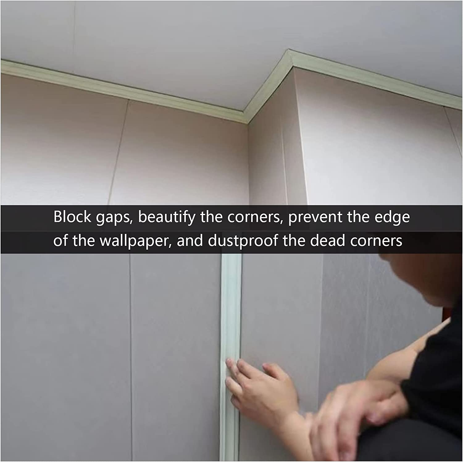 Flexible Molding Trim, TPE Self Adhesive Quarter round Molding Strip, Wall Corner Decoration Tile Trim for Bedroom Kitchen Renovation (White, 5M 12X9Mm) image number 4