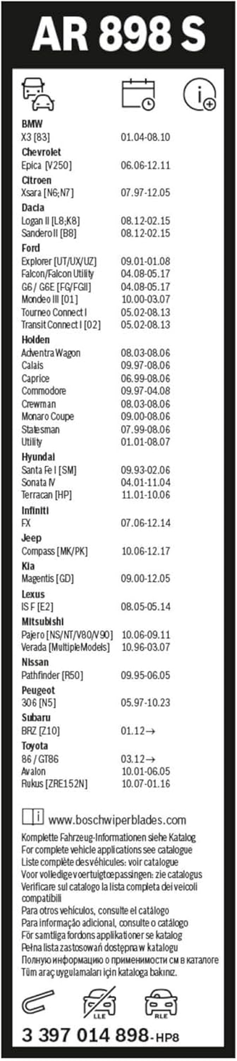 BOSCH Aerotwin Retrofit Wiper Blade Set AR898S - 550Mm & 500Mm for Right-Hand Drive Vehicles with Flat Blade Design image number 1
