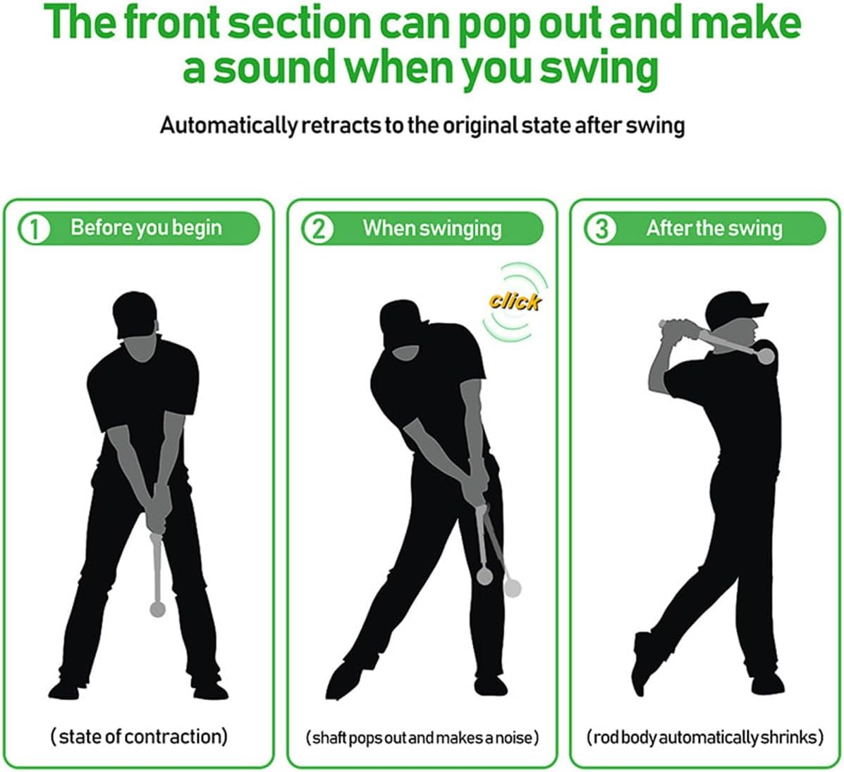 AIMALL Golf Telescopic Swing Exerciser - Retractable Swing Trainer with Sound Impact Stick, Adjustable for Accurate Swing Practice