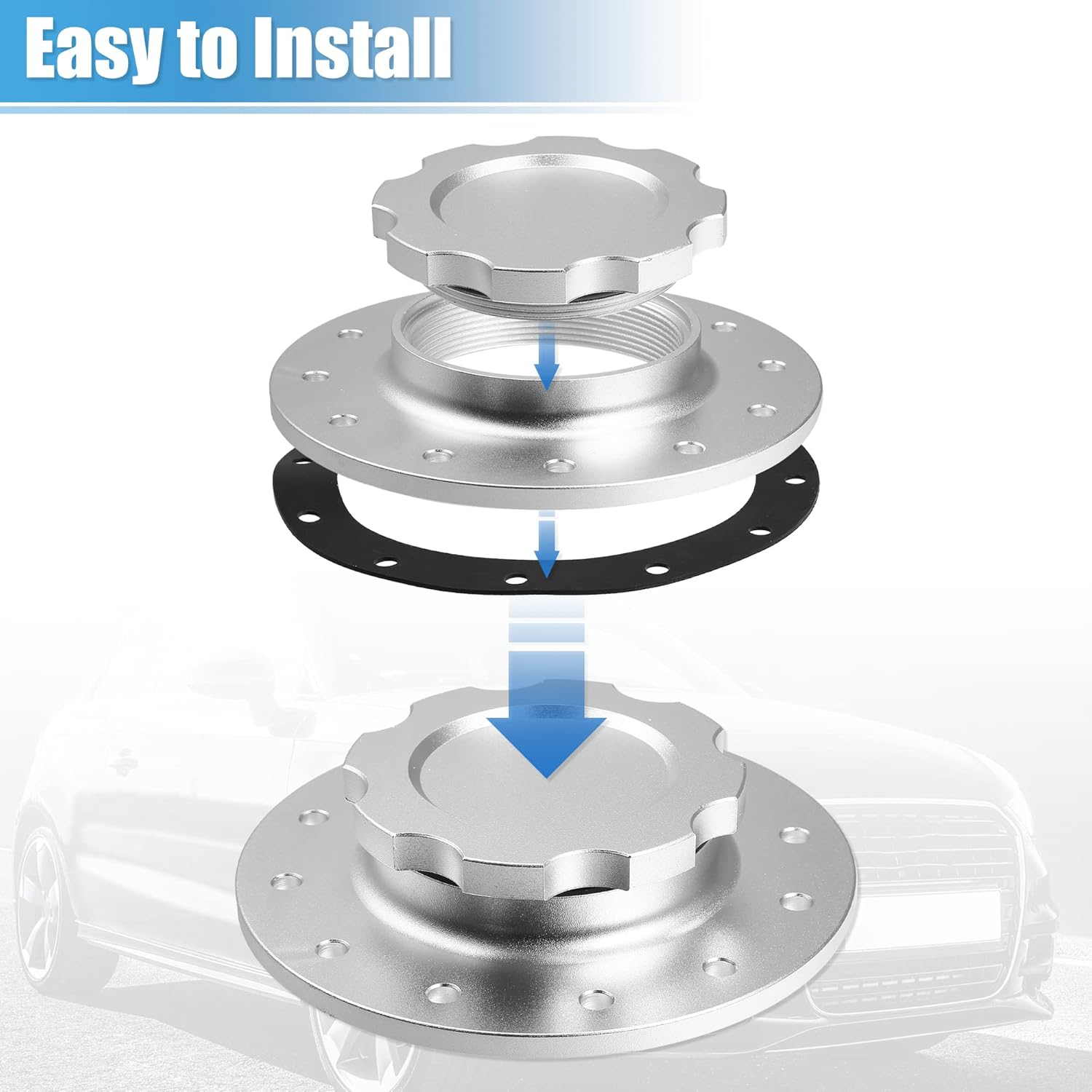 X AUTOHAUX 1 Set Aluminum Easy Fill Fuel Cell Cap with 12 Bolting Holes Cell Bung Silver Tone Billet Fuel Cell Cap Assemblies image number 1