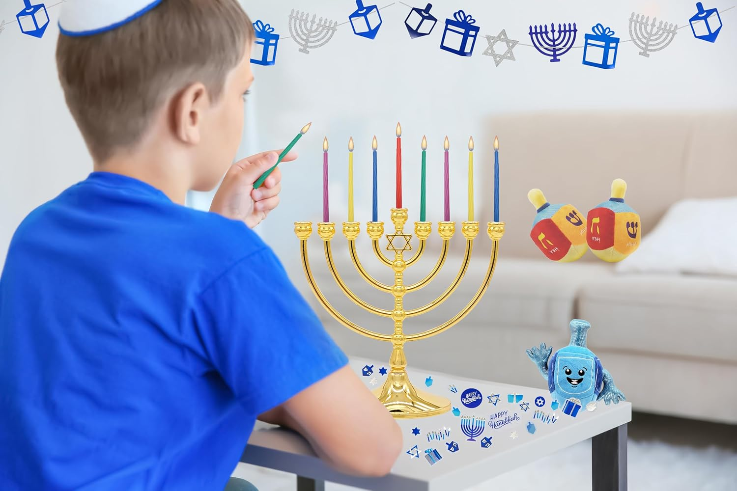 The Dreidel Company Menorah Candles Chanukah Candles 44 Colorful Hanukkah Candles for All 8 Nights of Chanukah (20-Pack) image number 5
