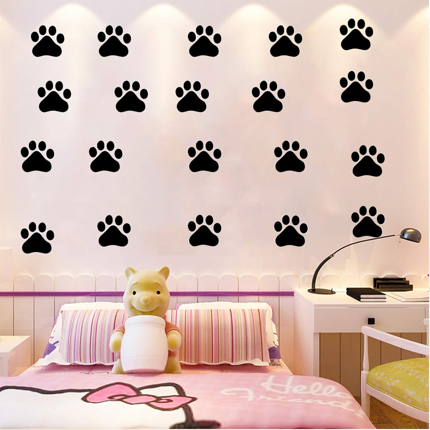 24Pcs Large Dog Footprints Wall Decal Vinyl Stickers, Removable Lovely Animal Paw Print Art DIY Sticker Mural for Bedroom Playroom Living Room Office Home Window Door Decoration image number 6