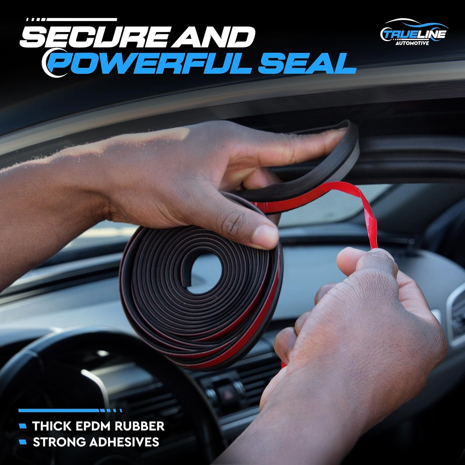 TRUE LINE Automotive 13 Feet Car Front Windshield Strip - Window Door Weather Seal Rubber Stripping - Door Trim Hood Leak Molding Kit - Car Door Seal Strip & Car Weather Stripping image number 1