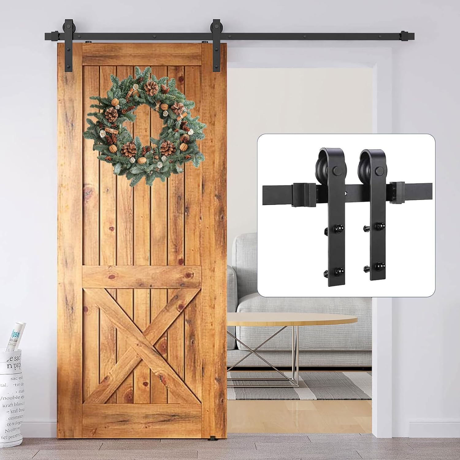 1.83M/6FT Sliding Barn Door Hardware Kit, Heavy Duty Carbon Steel, Smooth and Quiet Operation, DIY Sliding Barn Door Kit Fit 36"-40" Wide Door Panel for Bedroom Living Room Sliding Barn Door Hardware