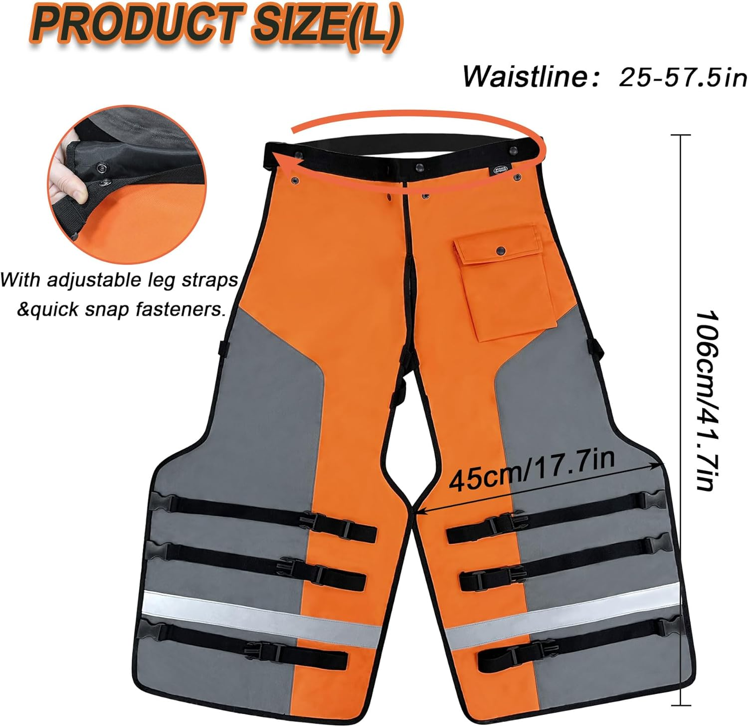 MYDAYS OUTDOOR Chainsaw Chaps Apron Wrap,Chainsaw Safety Equipment, Loggers Forest Workers Protective Chain Saw Pants,Orange image number 5