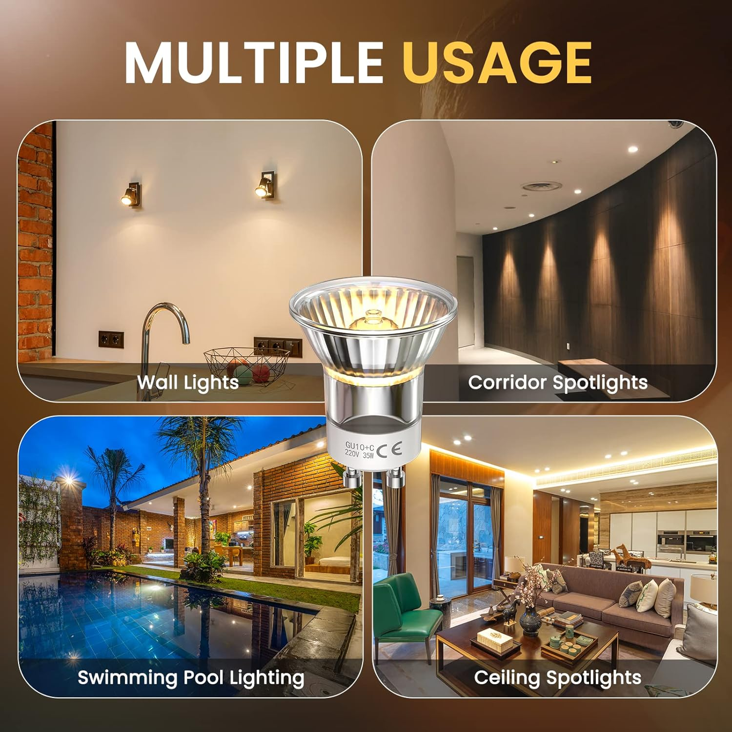 Bonlux Mini 35W GU10 Halogen Bulbs Dimmable Reflector Bulbs Warm White 2700-2800K, Spot Downlight Halogen Bulb Replacement for 3W Bulbs, GU10 2-Pin Base 360 Lumen 220V-240V, 8 Pack image number 4