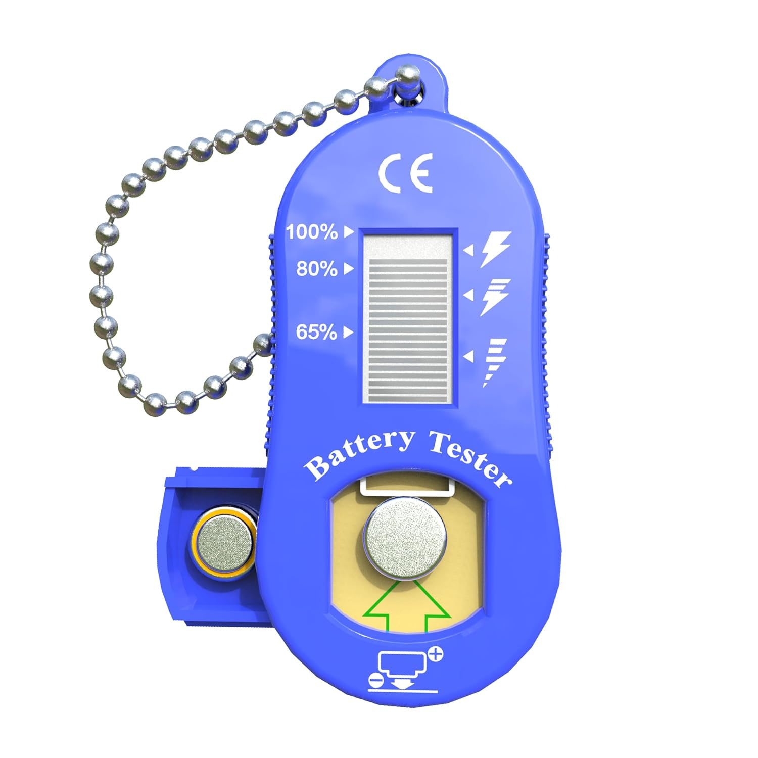 FUTURESUN Hearing Aid Battery Tester & Holder &ndash; Portable LCD Display, Fits Sizes 675, 312, 13, 10 &ndash; Compact Keychain Design with Storage for 2 Batteries, No Power Supply Needed image number 2
