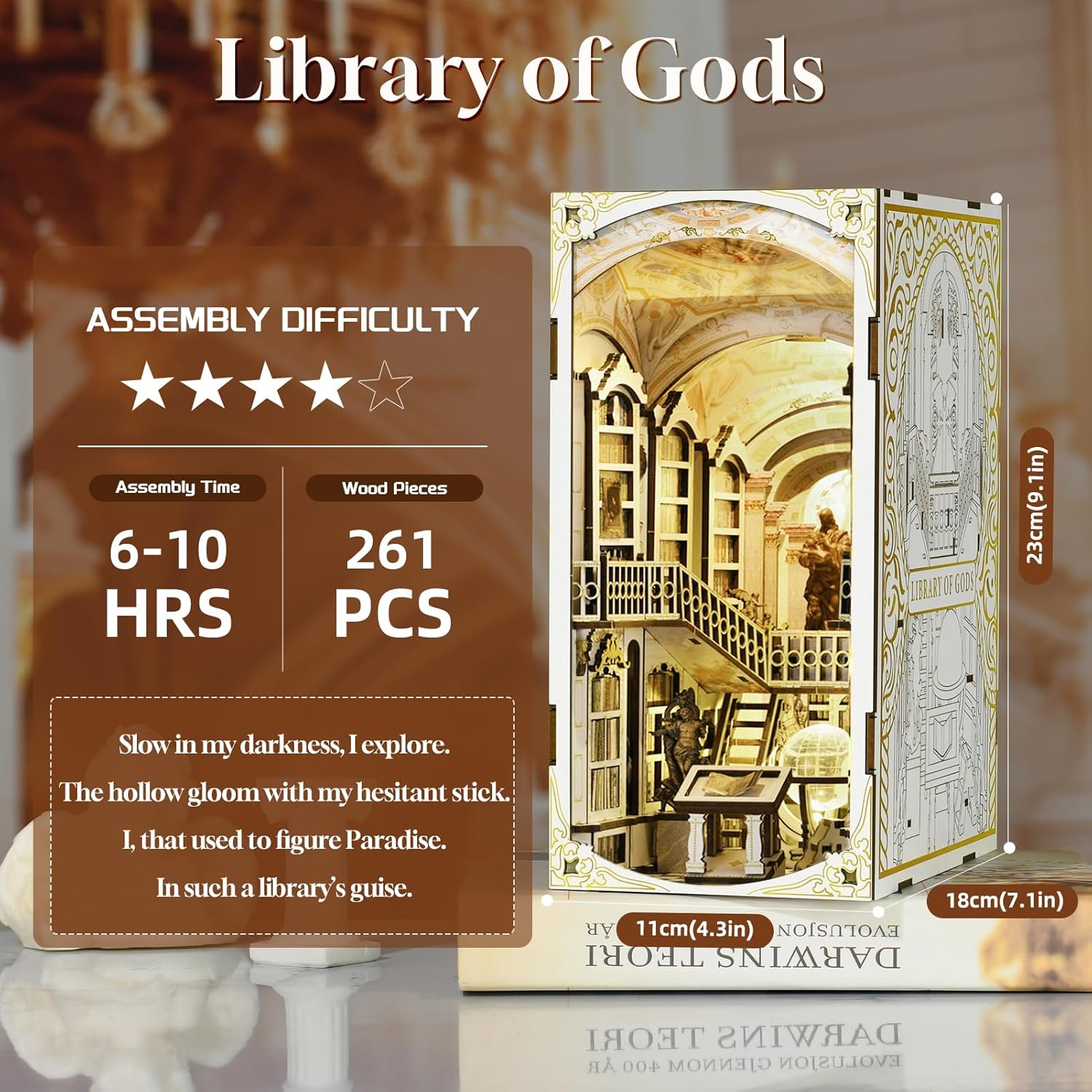 Book Nook Kit, DIY Miniature Dollhouse Booknook Kit, 3D Wooden Puzzle Bookend Bookshelf Insert Decor with LED Light for Teens and Adults (Library of Gods) image number 5