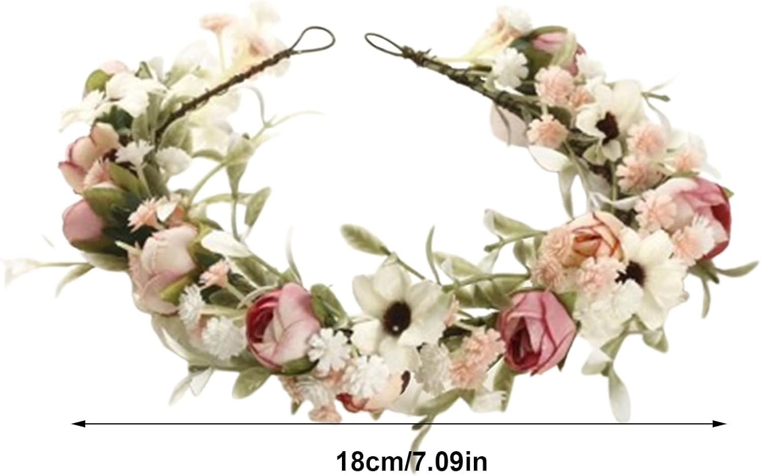 Bridal Flower Crown, Women Roses Floral Crown Hair Garland Adjustable, Bohemian Wedding Bridal Flower Headpiece for Womens Girls - Pink image number 1