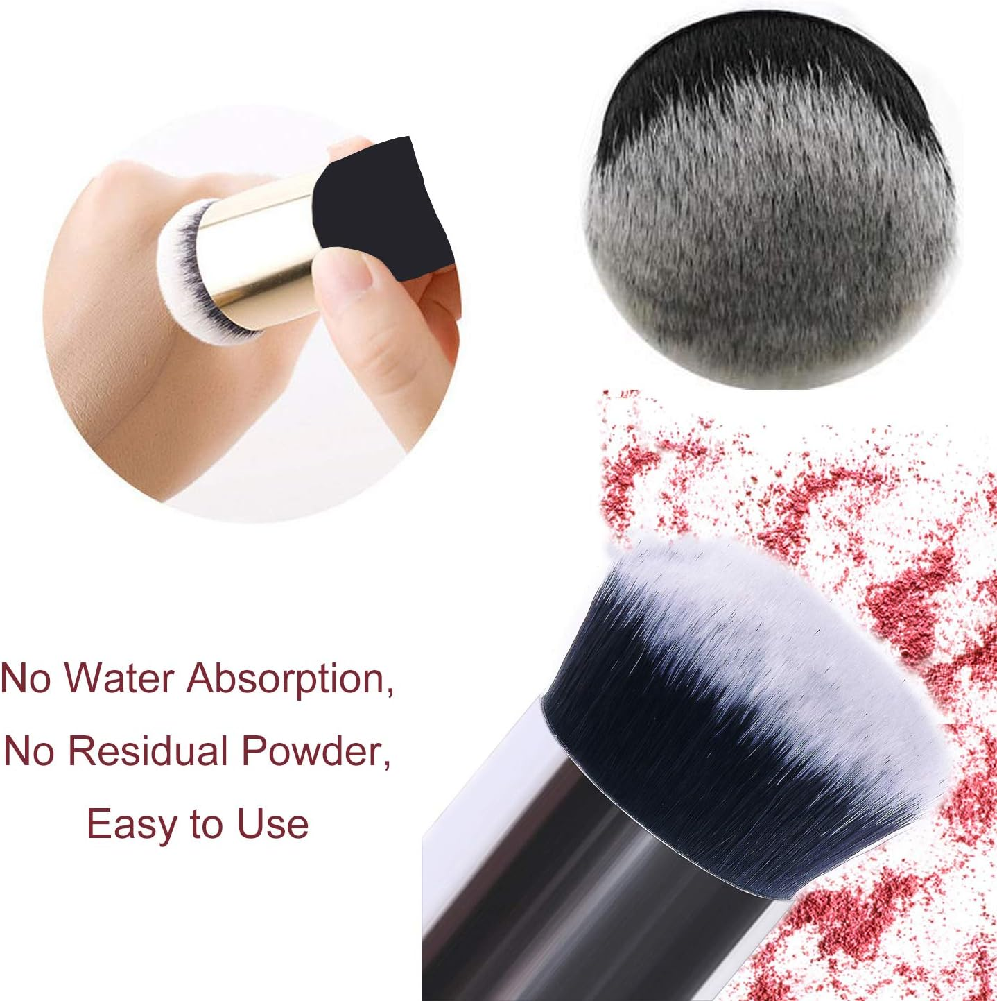 2 Pieces Foundation Brush, Chubby Makeup Brush, Suit for Blending Liquid, Cream or Flawless Powder Cosmetics(Golden & Silver) image number 6