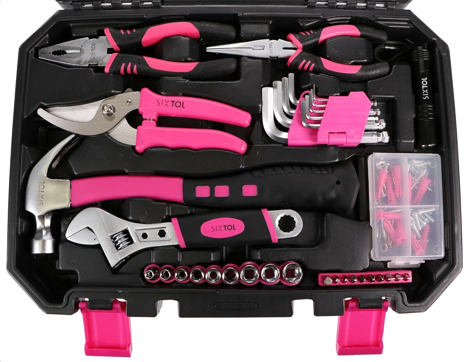SIXTOL Home Pink 128 Piece Tool Set in a Tool Box image number 4