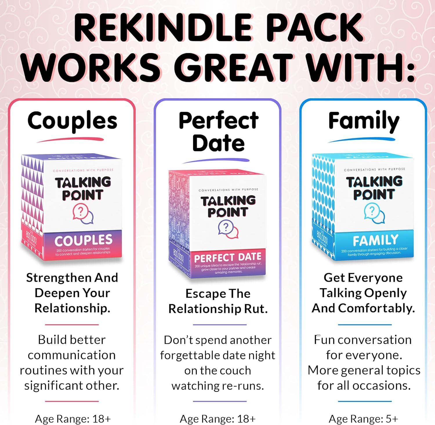 200 Couples Conversation Cards - Rekindle Game for Married Couples - Questions for Long Term Relationships - Fun Topics Build Intimacy & Strong Bonds - Road Trips, Anniversary, Date Night image number 2