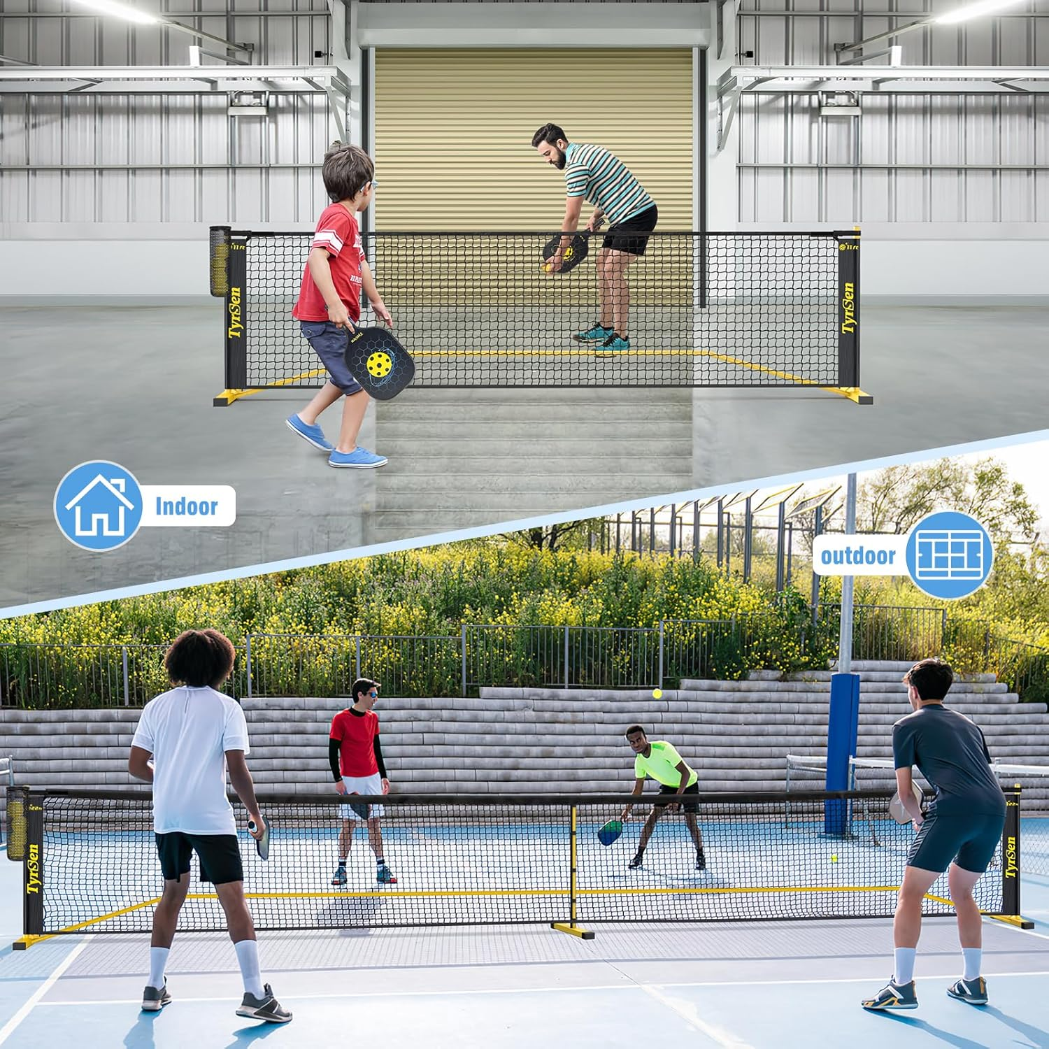 TYRSEN Portable Pickleball Net for Driveway, 22 FT Regulation Size & 11 FT Half Court Size Pickle Ball Net with Ball Collector, 2-In-1 Pickle Ball Net with Carry Bag for Garages Backyard image number 6