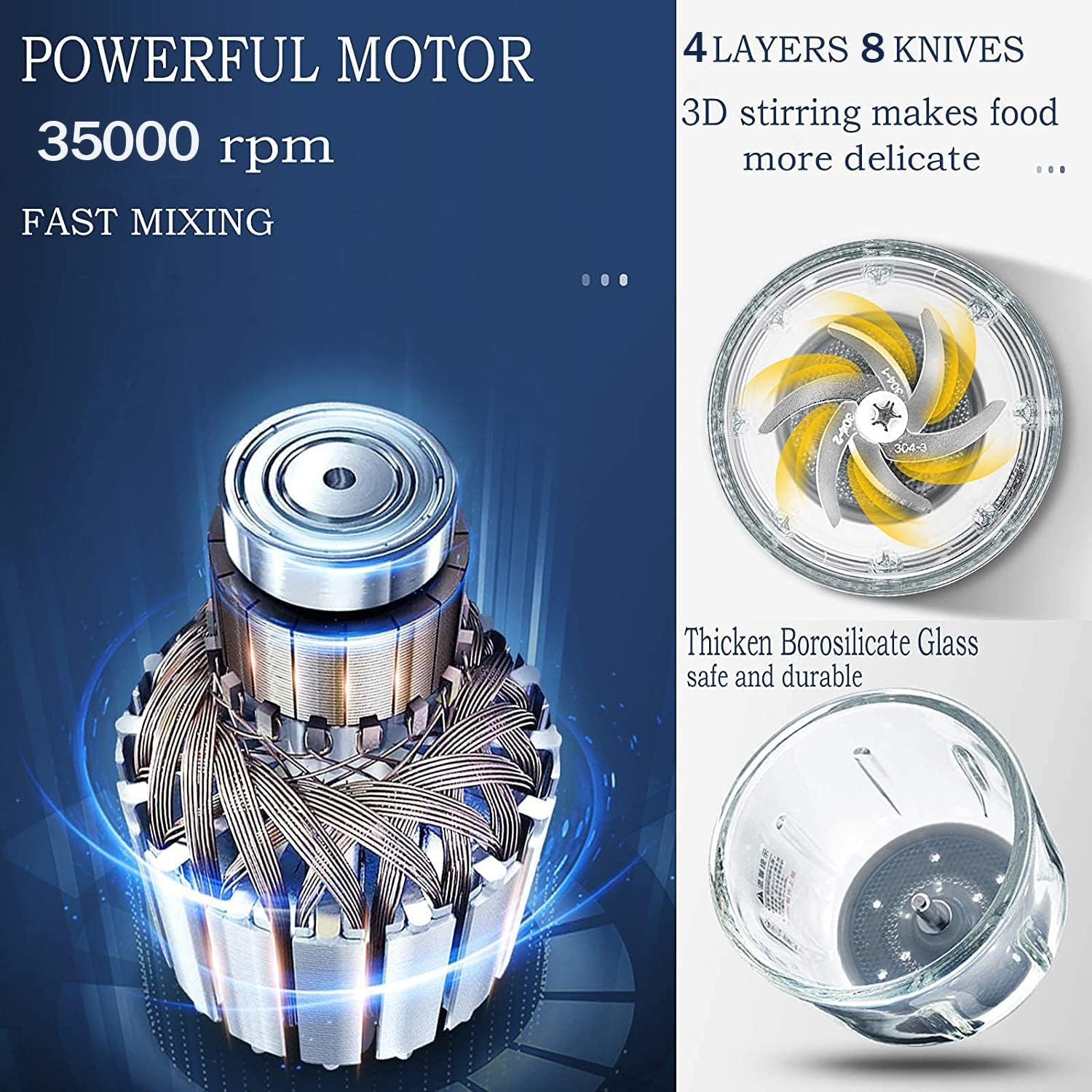 Baby Food Maker Mini Cute and Small Food Processor Puree Blender Grinder Chopper 300Ml Cup Glass Bowl with 8 Blade Electric (Spaceman-Blue)