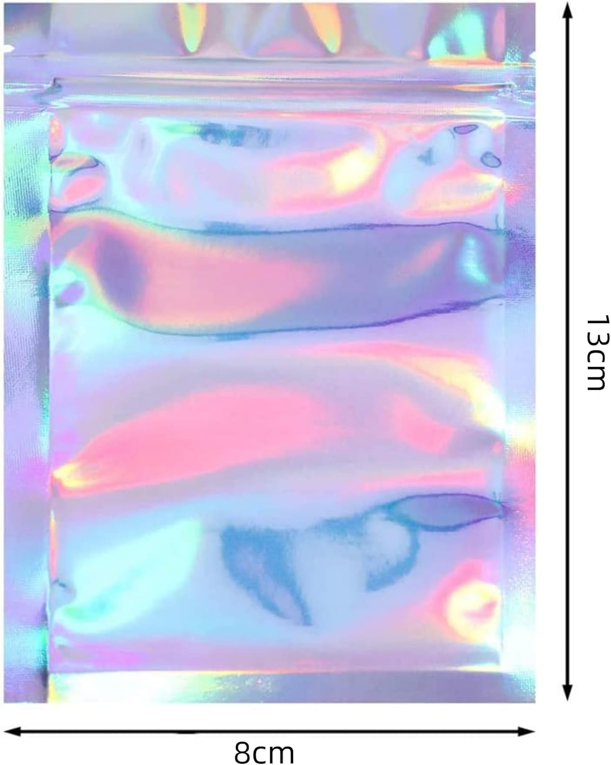 100PCS Resealable Rainbow Color Foil Ziplock Bags - Smell Proof & Holographic Packaging Bags for Food Storage, Coffee Beans, Candy, Jewelry, Lip Gloss - Ideal for Small Business (8 * 13Cm) image number 4