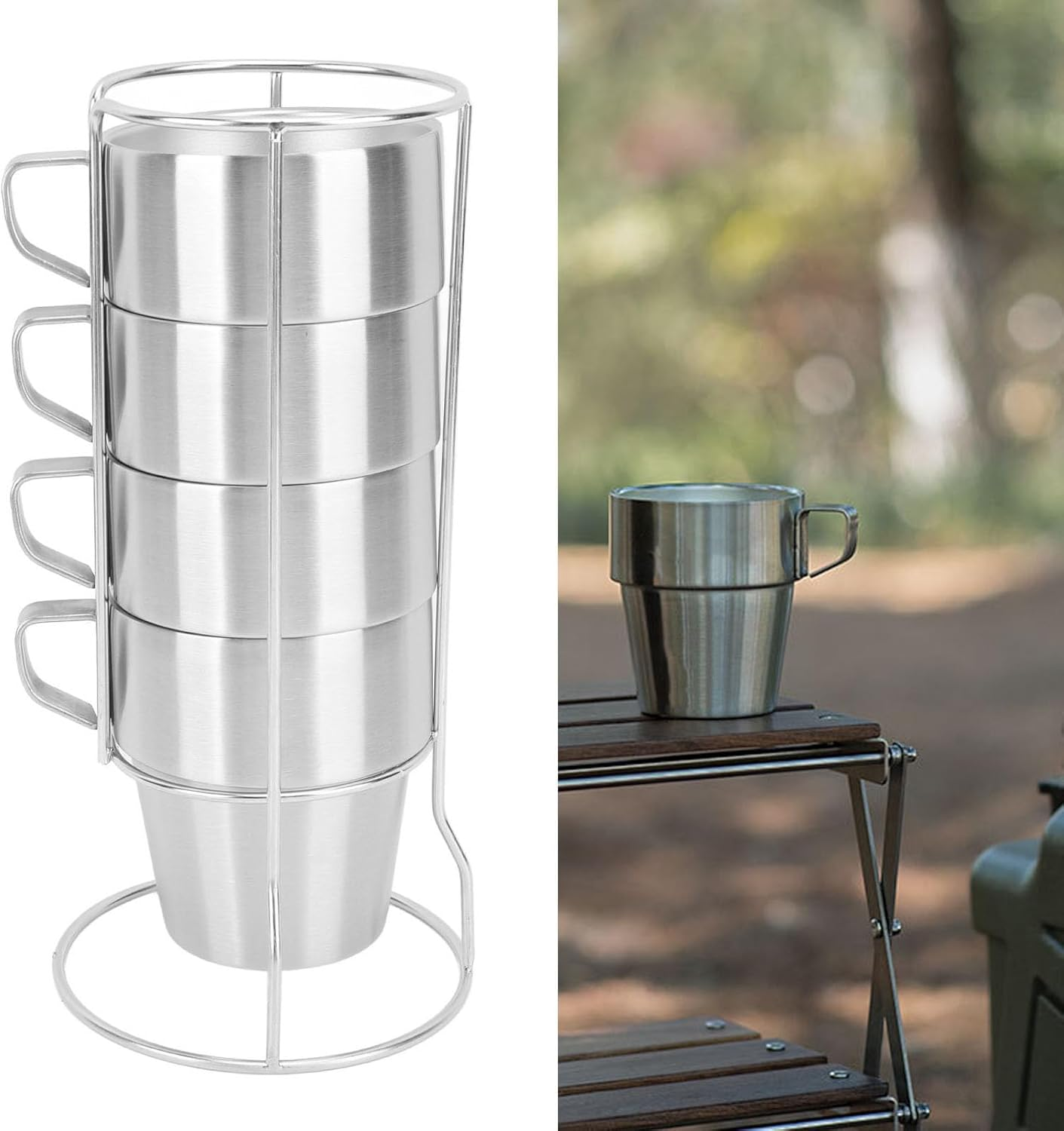 300Ml Stackable Coffee Cups Set, Stainless Steel Double Layer Insulated Mugs for Fruitjuice Iced Coffee, Lightweight and Portable for Outdoor Activities, Picnics, Camping, And