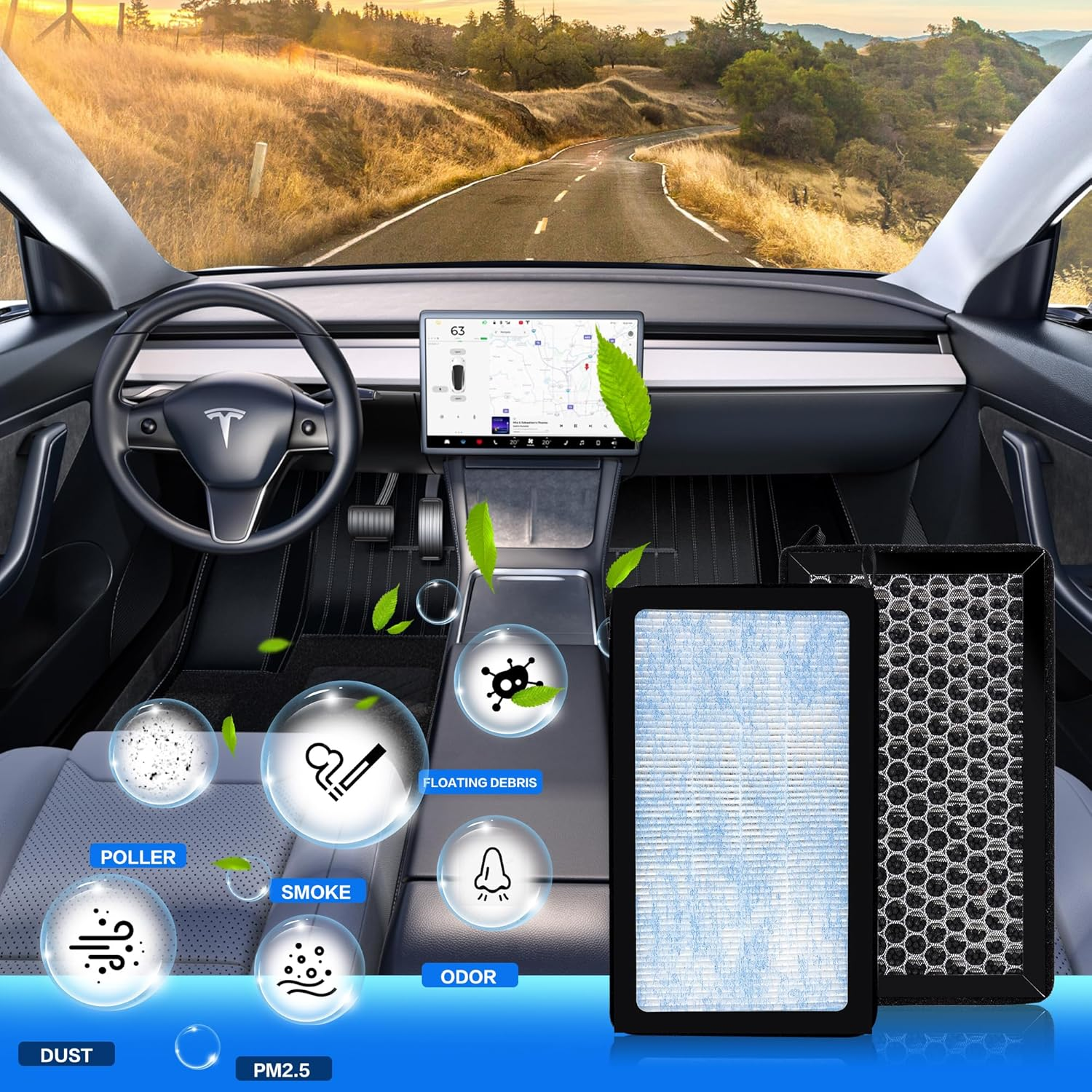 Tesla HEPA Cabin Air Filter with Activated Carbon, Air Conditional Replacement Accessories Compatible with Tesla Model 3 2016 to 2026+ Highland Model Y 2020 to 2026+ Juniper (2 Pack) image number 4