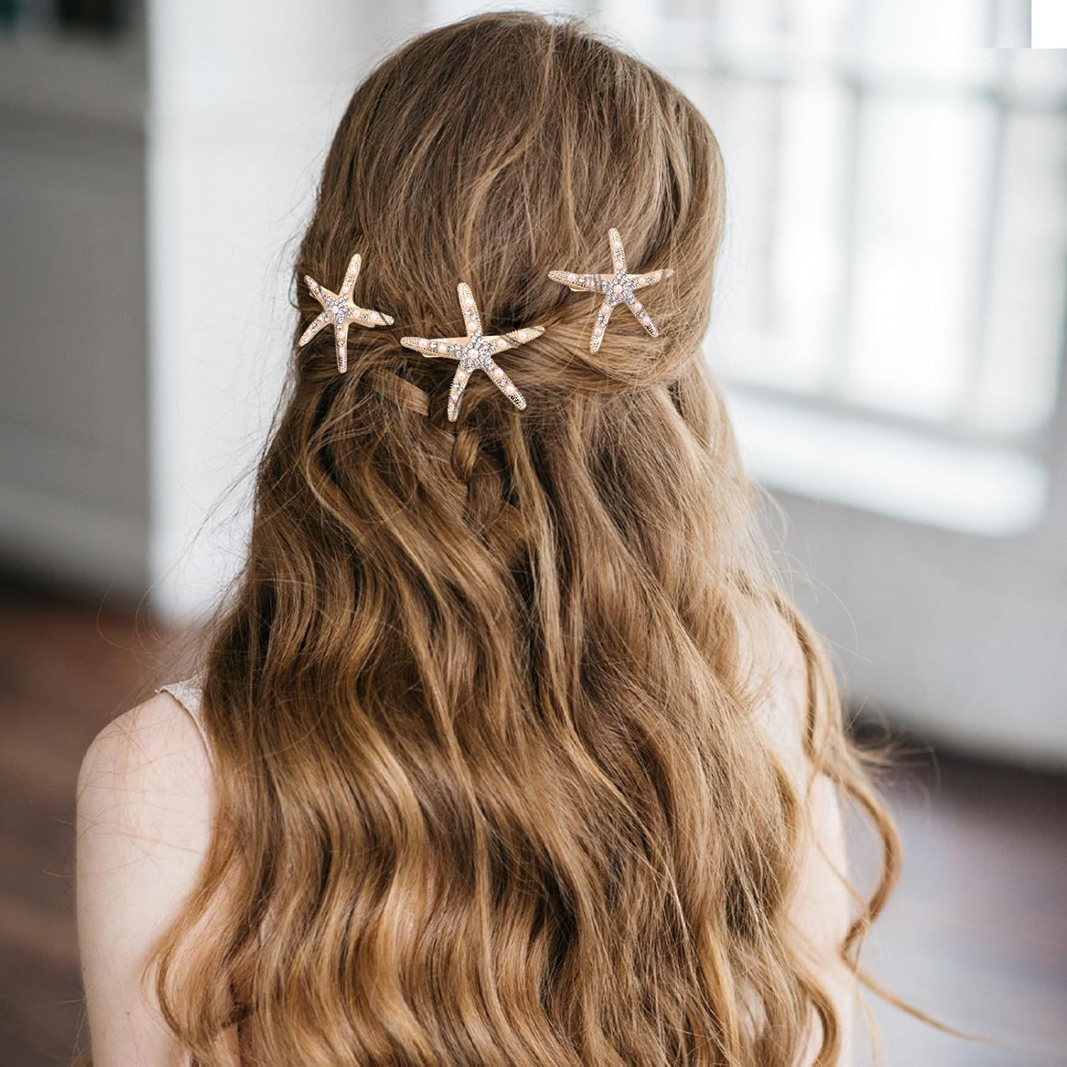 Yeenano Starfish Hair Clips,4 Pcs Pearl Starfish Rhinestones Hair Clips Starfish Pearl No Slip Mermaid Accessories Hairs Barrettes for Girl Woman Hairs Accessories Bridal Decoration Beach image number 3