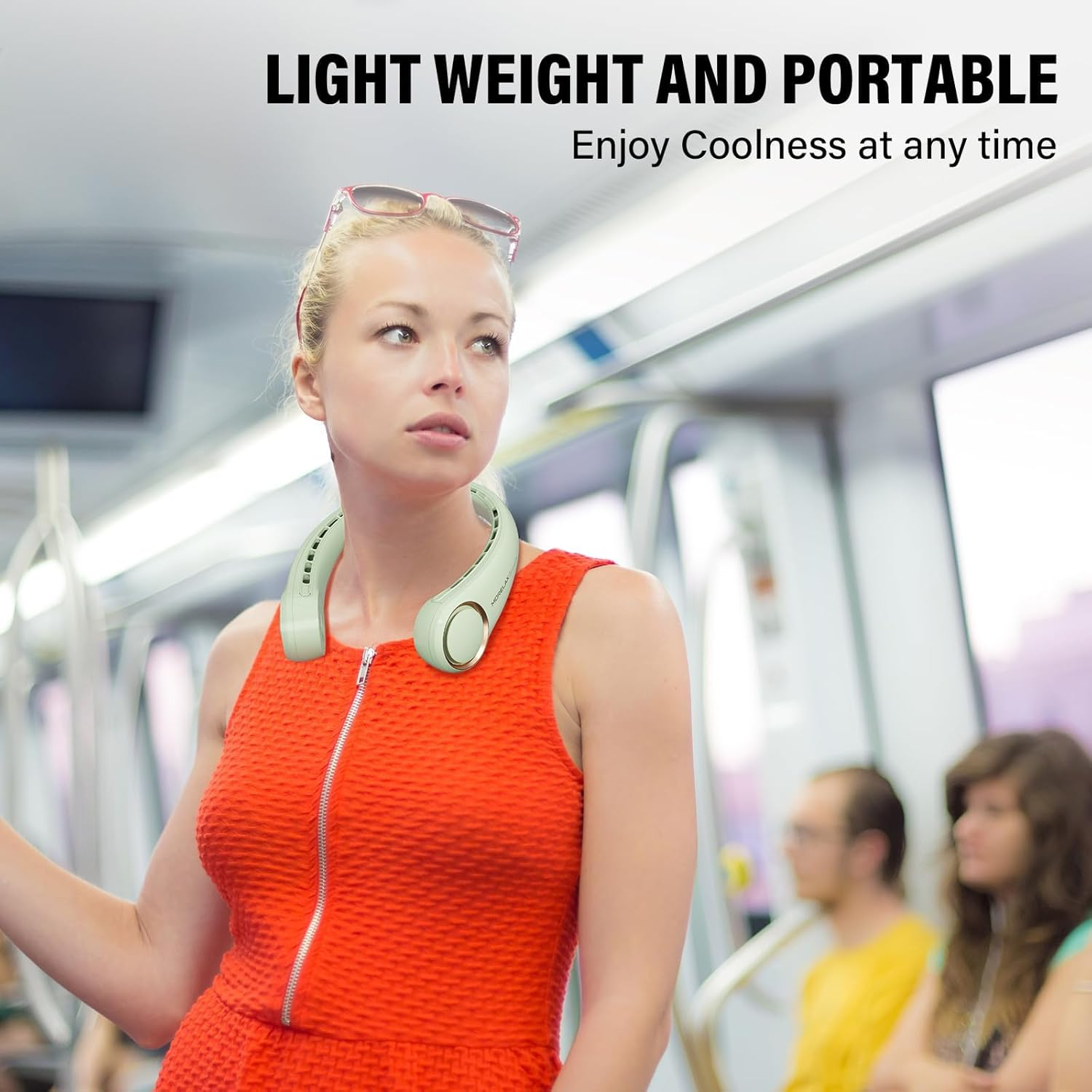 Morelax Neck Fan, USB Rechargeable Personal Fan, 3 Speeds Adjustable, Large Air Outlet Powerful Strong Wind, Adjustable, 360&deg; Cooling, Super Quiet, No Blade Design, No Hair Twisting, Small (Green) image number 4