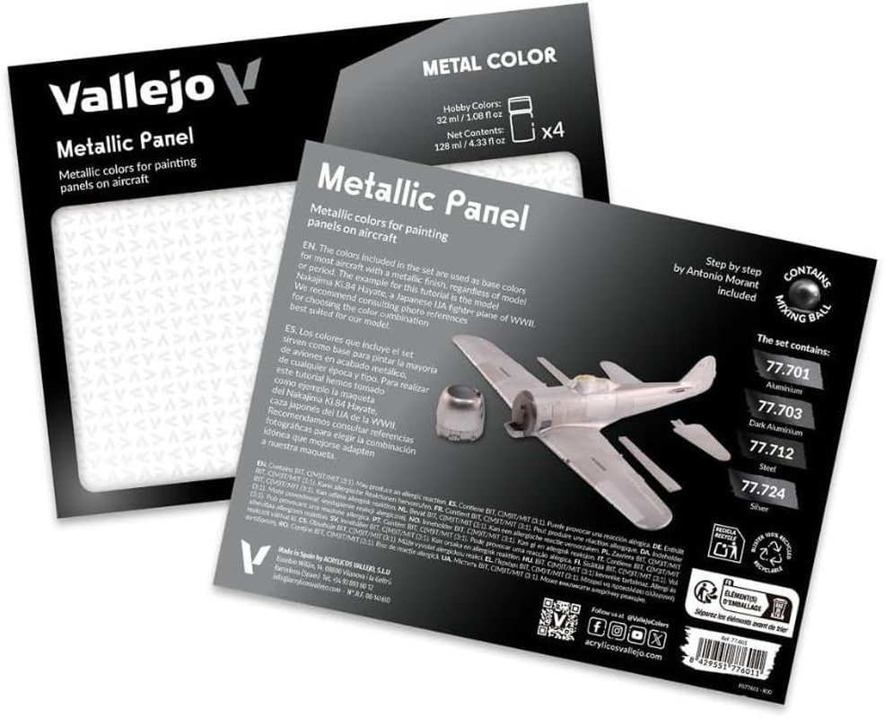 Vallejo 77601 Metal Colour Metallic Panel 4 Colour Acrylic Paint Set
