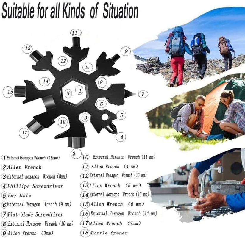 15-In-1 Multitool Hammer Black 18 in 1 Snowflake Multi Tool, Camping Accessories Survival Gear, Dad Husband Grandpa Men Cool Gadget Stocking Stuffers Gift, Christmas Birthday Father'Day Gift image number 6