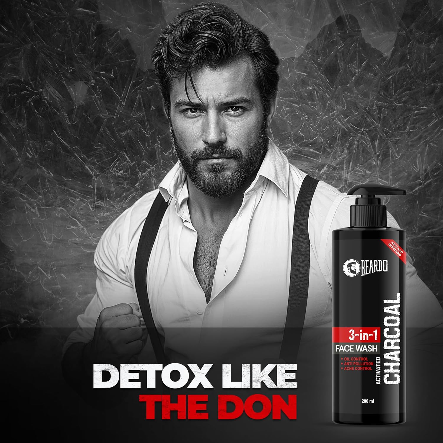 Beardo 3-In-1 Activated Charcoal Face Wash| Deep Cleanse, Exfoliate & Detoxify | All-In-One Face Wash for Oily Skin, Dirt & Pollution Removal | Oil Control Face Wash for Men 200Ml image number 1
