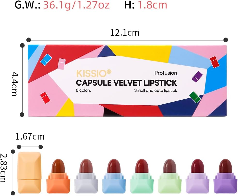 KISSIO 8 Colors Lipstick Set,Waterproof Long Lasting Mini Lipstick,Matte Lipstick,Mini Lipstick Set,Travel Friendly,Cruelty Free,1.27 Oz - 02-16Color image number 5